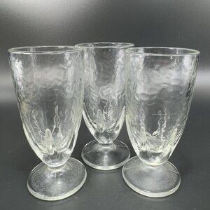 Vintage Clear‎ Crinkle Glass Parfait Footed Glasses Cups Set 3 BarWare Tumblers